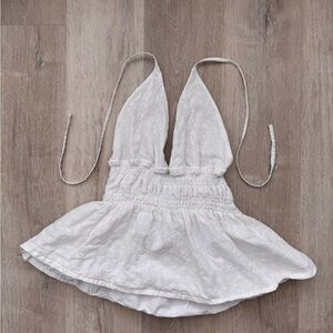 Handmade Custom White Eyelet Halter Top for Spring Summer size L